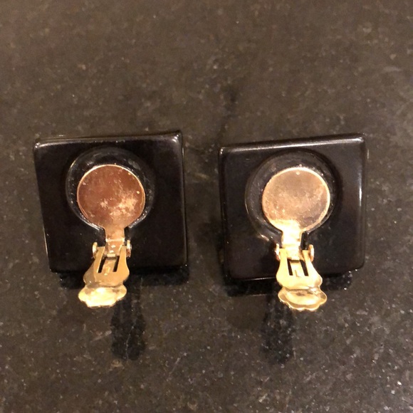 Black Plastic with Gold Braided Rope Accent Clip-on Earrings - Picture 4 of 4